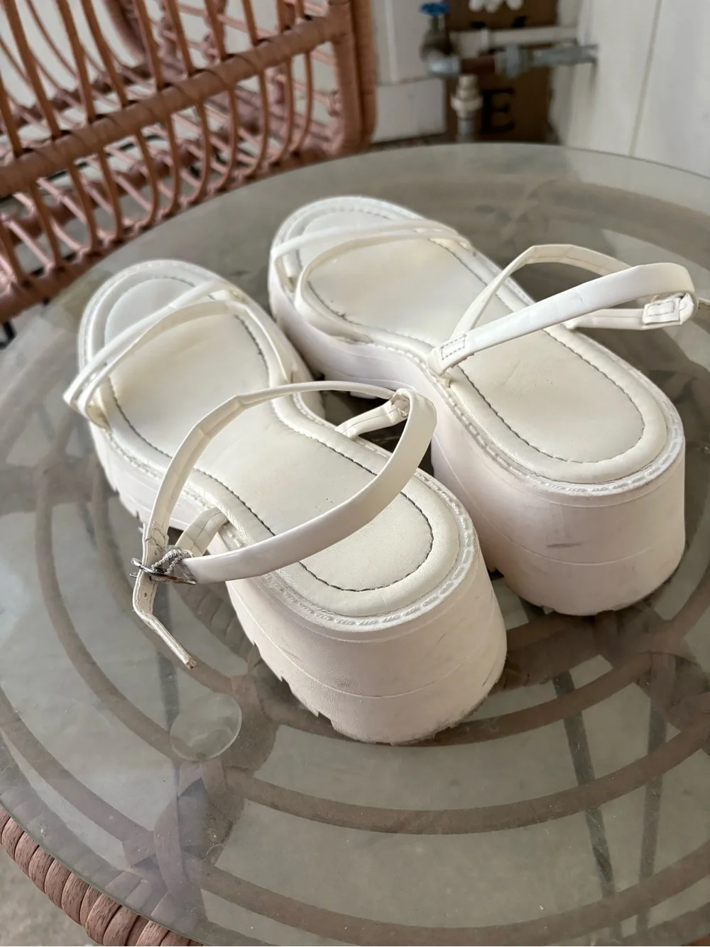 White Strappy Platform Sandals - Women